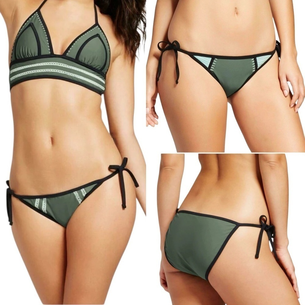 Xhilaration Women’s Crochet String Bikini Swim Bottom Green Black Trim Sz M New!